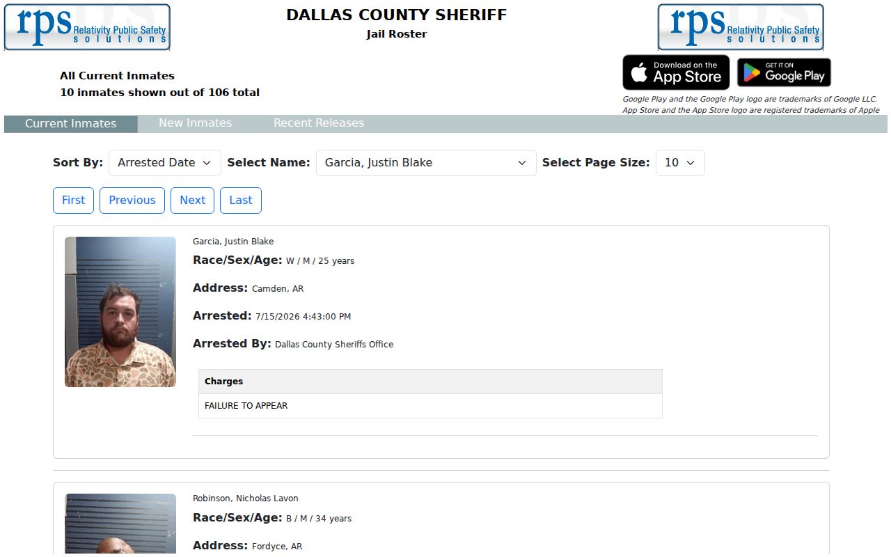 Dallas County current inmates roster interface