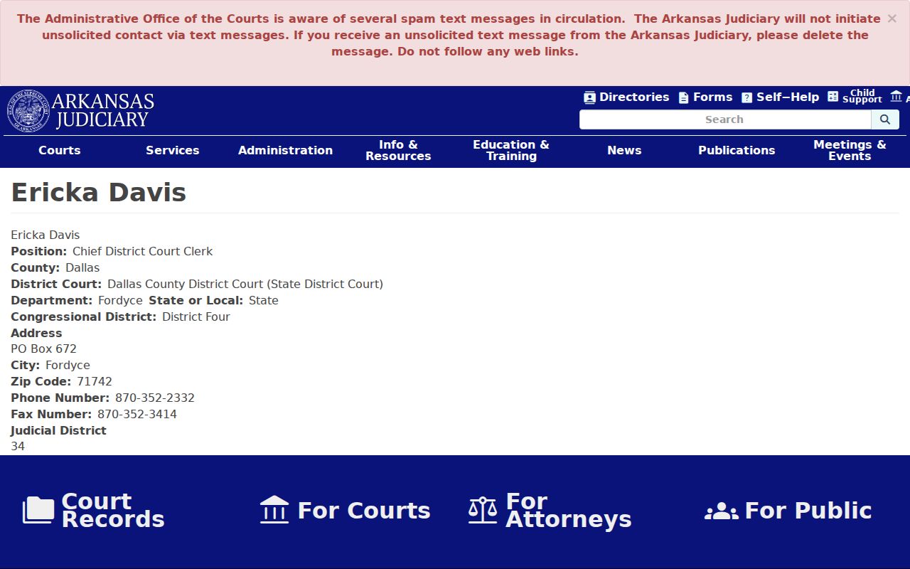 Dallas County District Court Fordyce department contact page