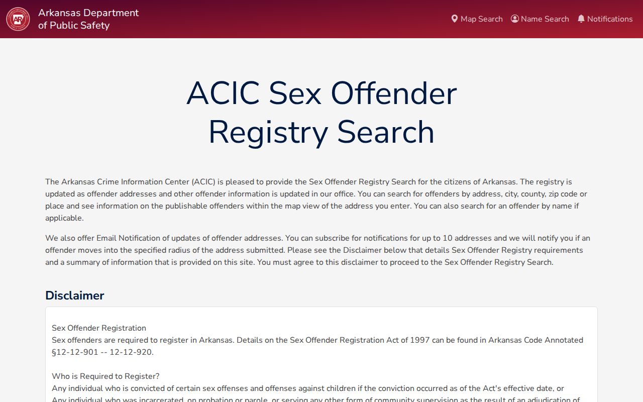 Arkansas Sex Offender Registry public search interface for Dallas County checks